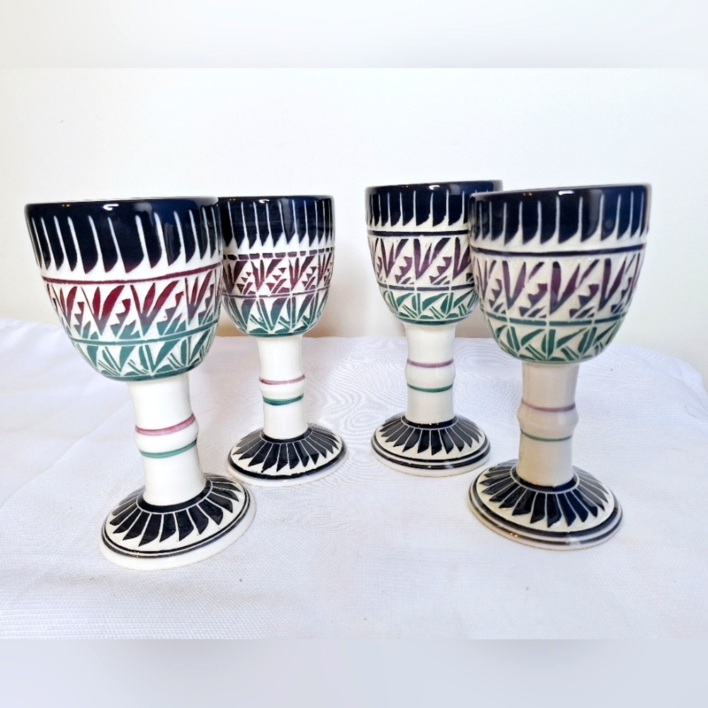 Native American Pottery"Taste Of The Southwest"Artist signed Navajo Wine Goblets
